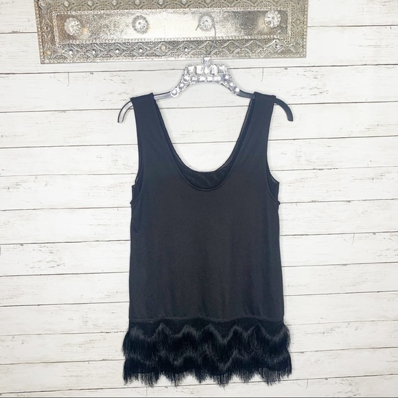 Banana Republic Black Fringe Feather Bottom Tank Blouse Dress Size XS NWT - Picture 2 of 12